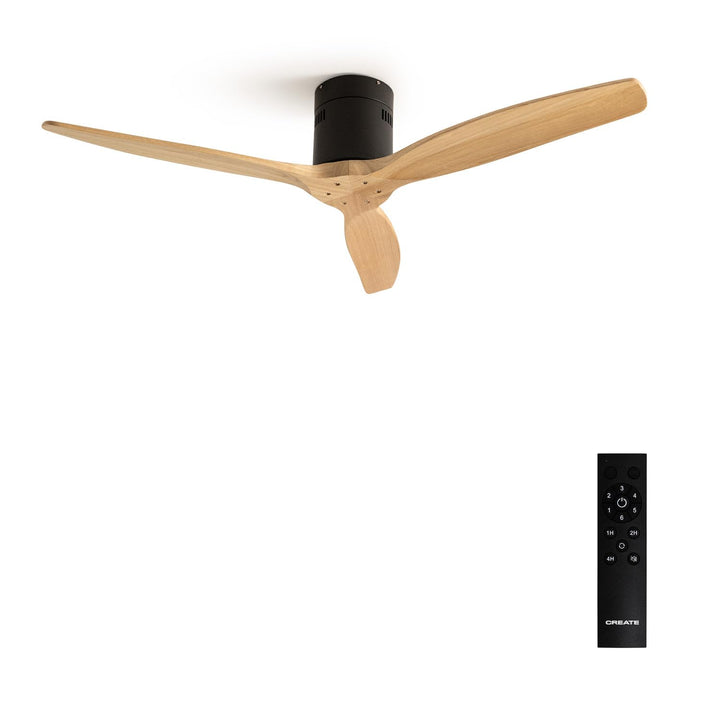 CREATE / WINDCALM/Deckenventilator mit Fernbedienung, schwarzer Sockel mit Naturholzflügeln / 40W, L