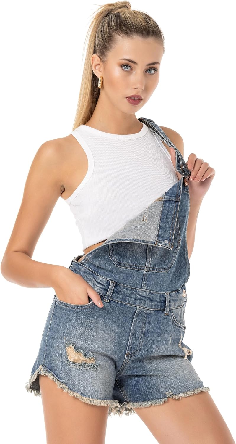 Red Bridge Damen Shorts Kurze Hose Overall Latzhose Jeanshose 25W Blau, 25W Blau