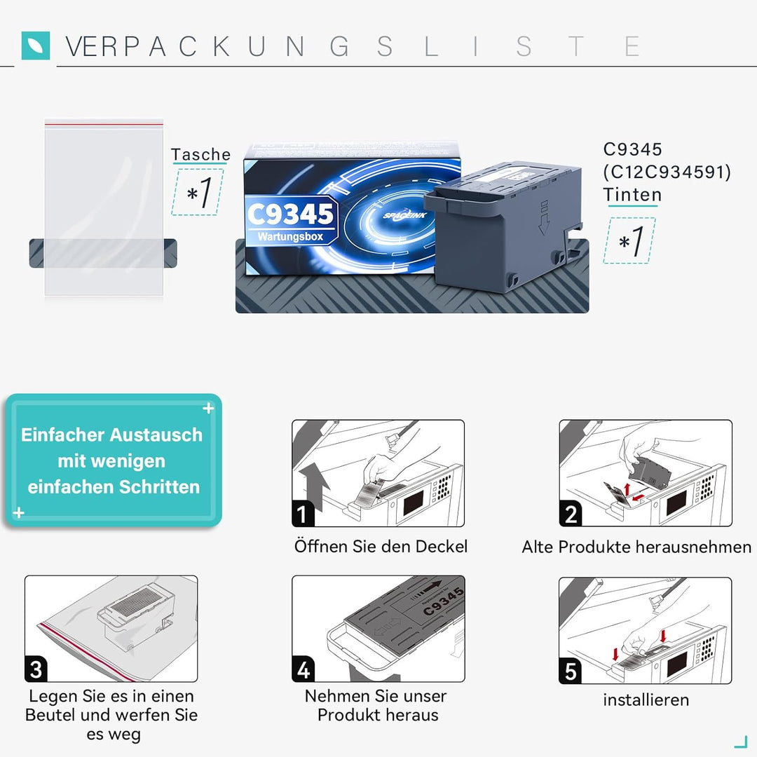 Spaceink C9345 Tinten Wartungsbox Ersatz für WF-7840 ET-16600 ET-16650 ET-8550 ET-5850 ET-5880 ET-85
