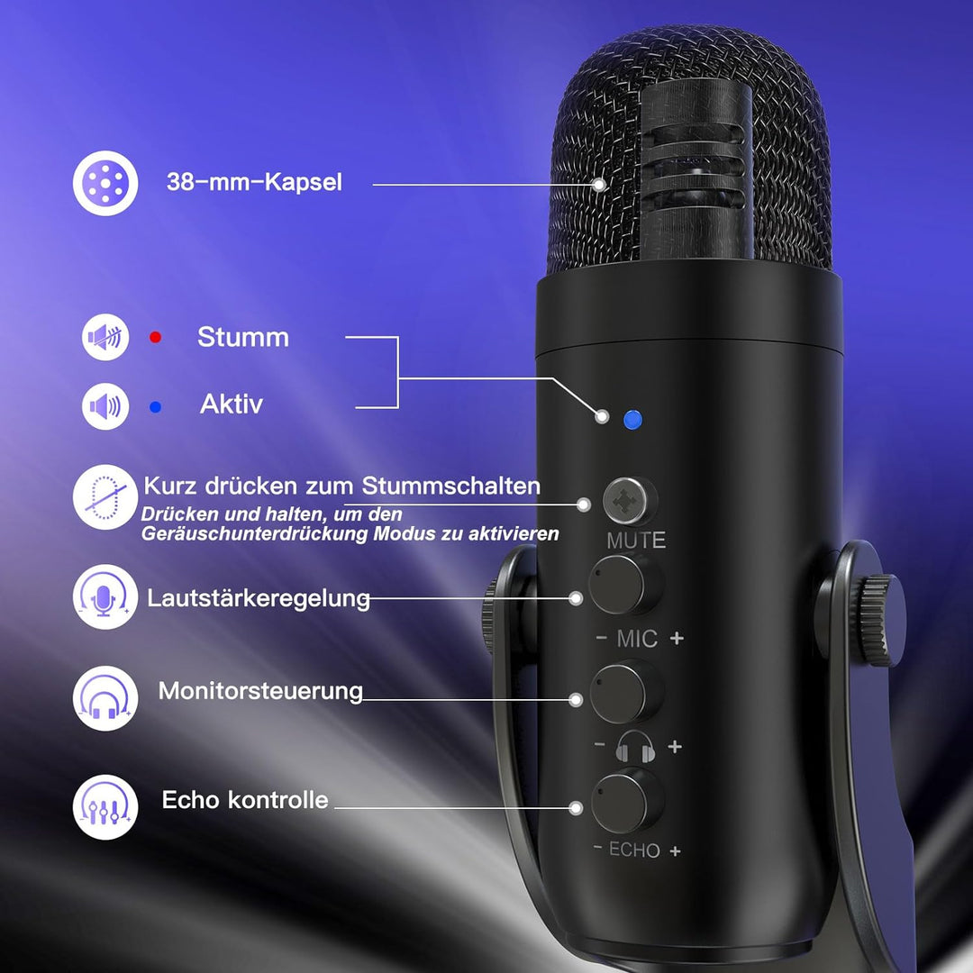 zealsound USB Mikrofon, Kondensator Mikrofon für PC Handy, PS4, PS5, Microphone PC USB C für Gaming,