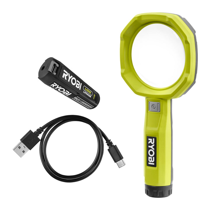 RYOBI 4 V USB-LITHIUM Akku-Lupenleuchte RML4-120G, 240 Lumen, inkl. 1 x 4 V 2,0 Ah Lithium Akku und