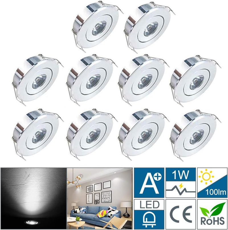 Klein LED Einbaustrahler 10er 1W 230V Rund Einbauspots mit Transformator Schwenkbar Mini Downlights