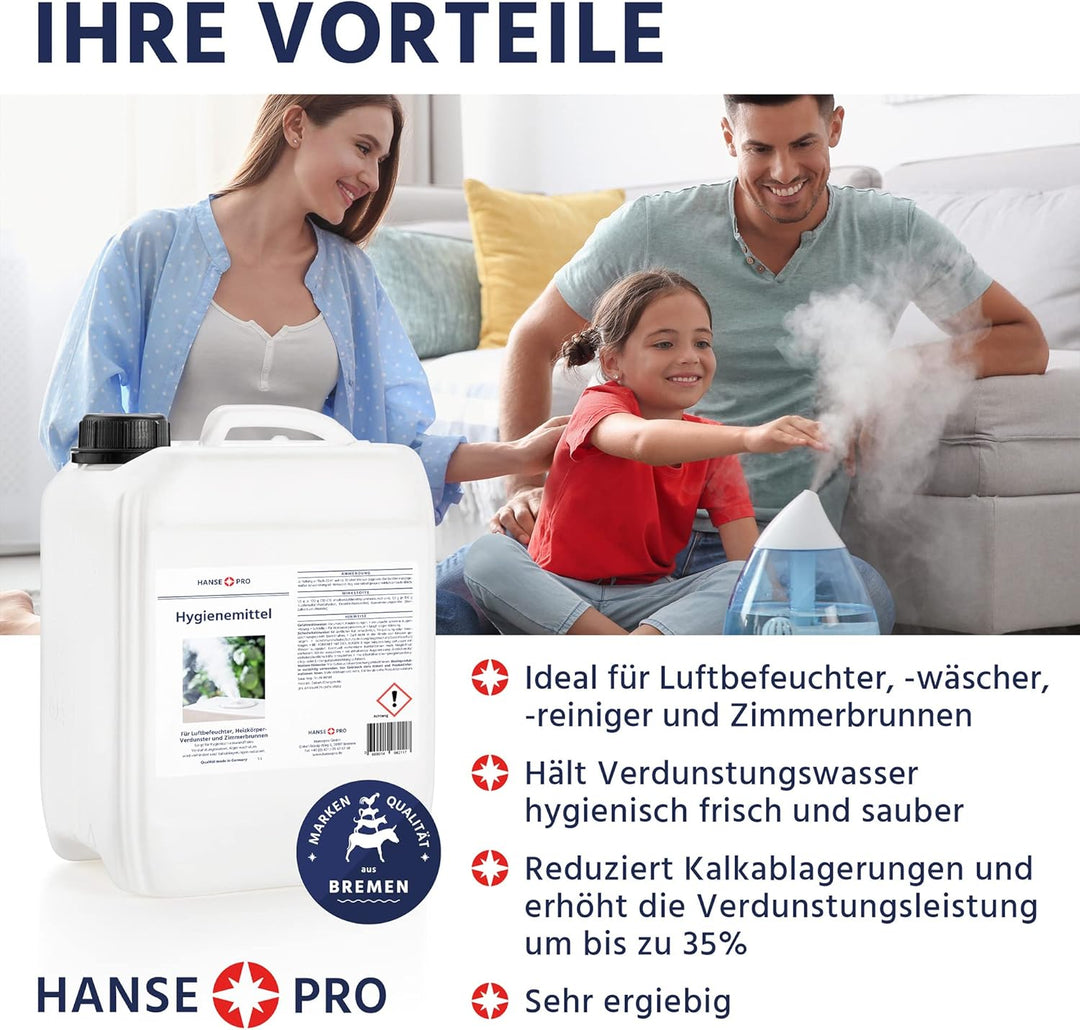 HANSE PRO Hygienemittel, 2 x 5 Liter I Für Luftbefeuchter, Luftreiniger, Luftwäscher, Heizkörper-Ver
