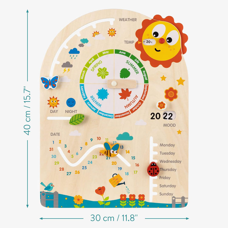 Navaris Holz Kalender Tafel für Kinder - Lerntafel Jahreszeiten Wetter Lernen - Kinderkalender Jahre