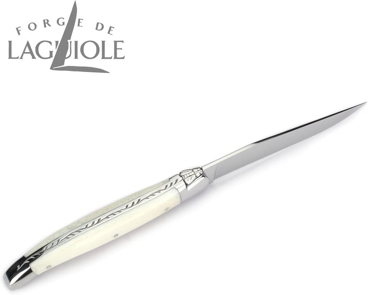 Forge de Laguiole - Steakbesteck - Griff Knochen - Besteck Frankreich - Steakmesser und Gabel - Stah