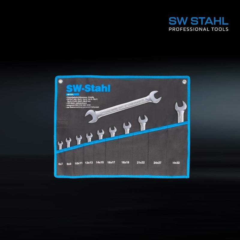 SW-Stahl 00151L Doppelgabelschlüsselsatz I Schraubenschlüssel Set I Doppelmaulschlüssel-Set
