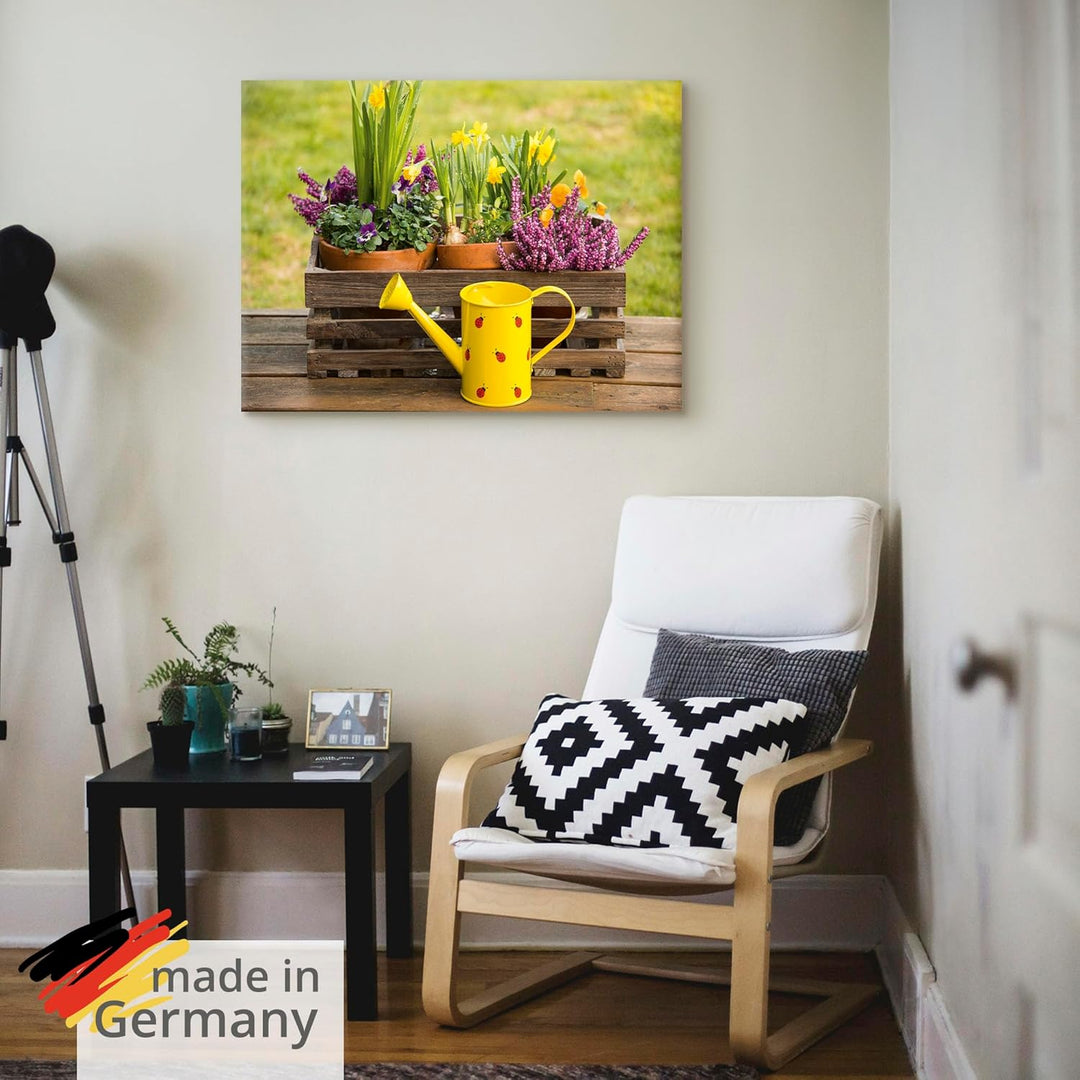 ARTland Leinwandbilder Wandbild Bild Leinwand 80x60 cm Garten Blumen Frühling Narzissen Stiefmütterc