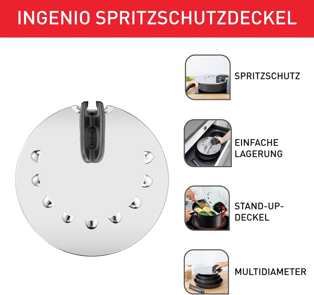 Tefal L98298 Ingenio Edelstahl-Multideckel 20-28 cm | perfekt zum Abgiessen | mit Ingenio Töpfen und