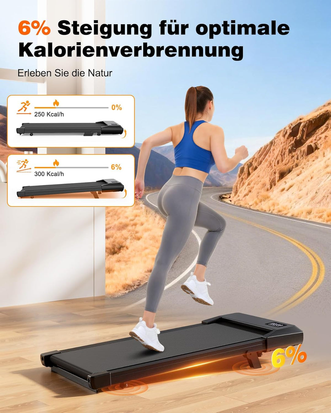Superun Walking Pad mit Steigung max 159 KG/136 KG, 2.5HP Laufband für Zuhause mit LED, Leise Laufba