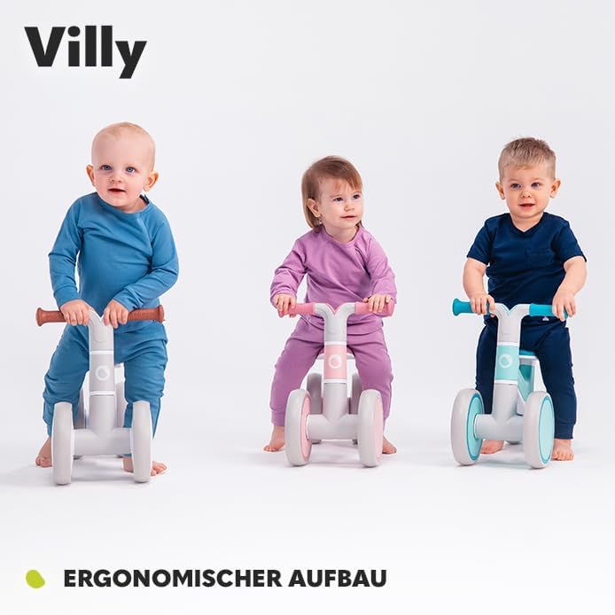 LIONELO VILLY Leichter Laufrad Kinderlaufrad 4 Räder ab 1 bis 3 Jahre alt (bis 30 kg), vordere Dämpf