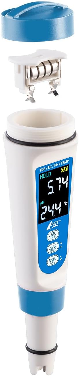 AGT pH Tester: Digitales 4in1-Wasserqualitäts-Messgerät, LCD-Display, IP55 (EC Messgerät, Wassertest