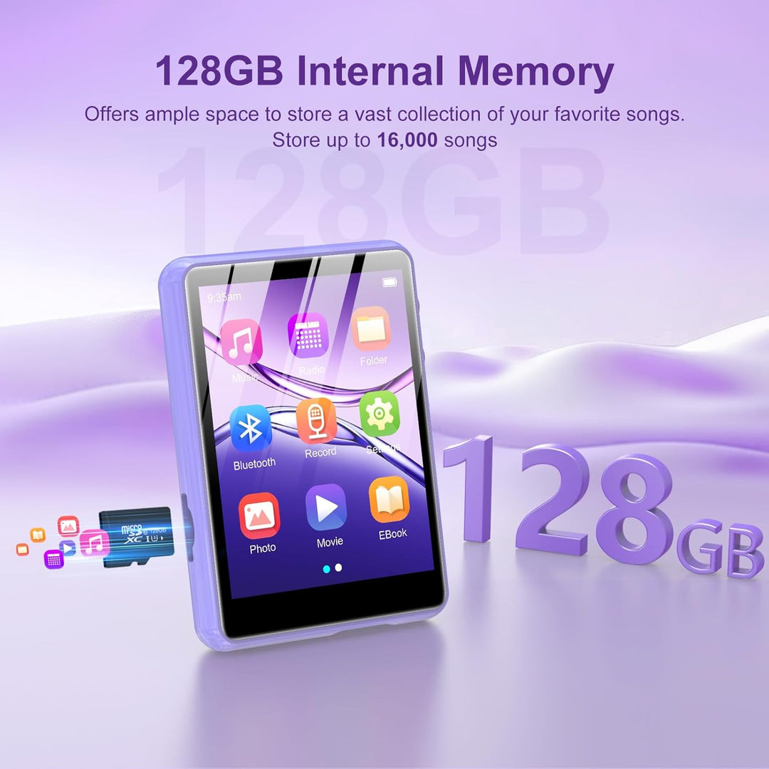 128GB MP3 Player Bluetooth 5.3, ZAQE 2.4" Full Touchscreen Tragbarer Sport MP3 Player,Eingebaute Hig