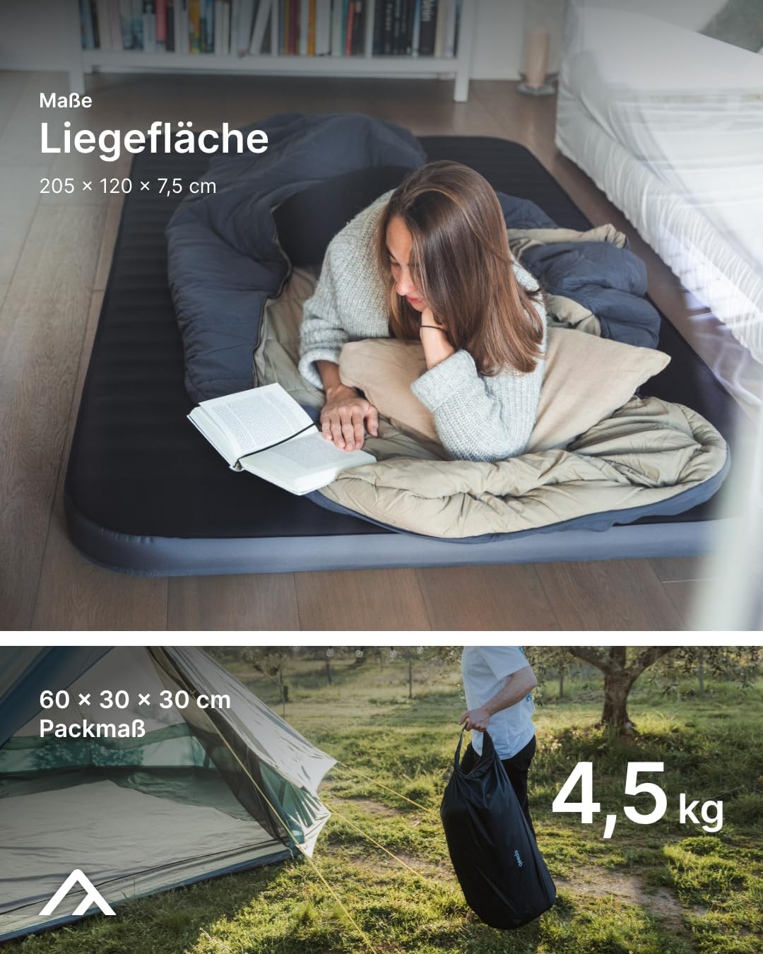 qeedo Cloudmat - Selbstaufblasende Premium Luftmatratze - weiche, Bequeme Isomatte mit Soft Touch Ob