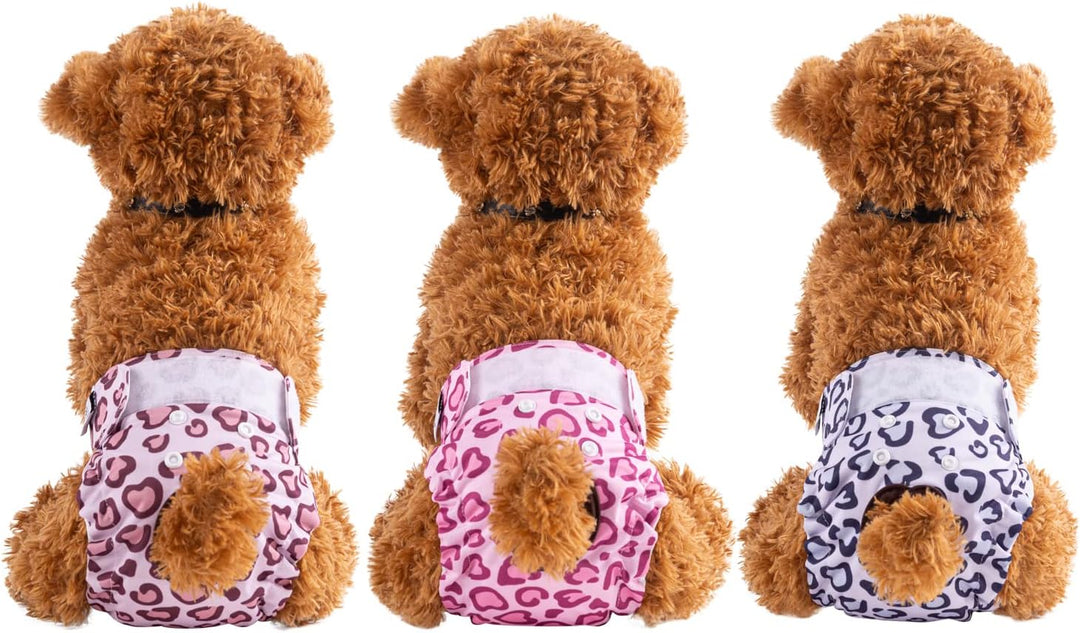 CuteBone 3 Stück Leopard Wiederverwendbare Hundewindeln, Hochsaugfähige Premium-Windeln für Hündchen