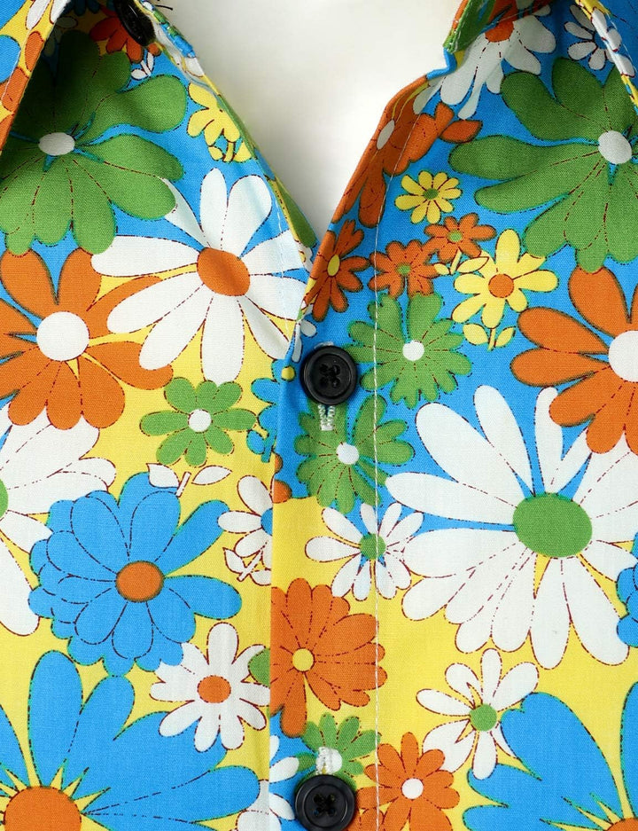 JOGAL Herren Regular Fit Floral Business Hemd Langarm Button Down Print Freizeithemd S Gelb Gänseblü