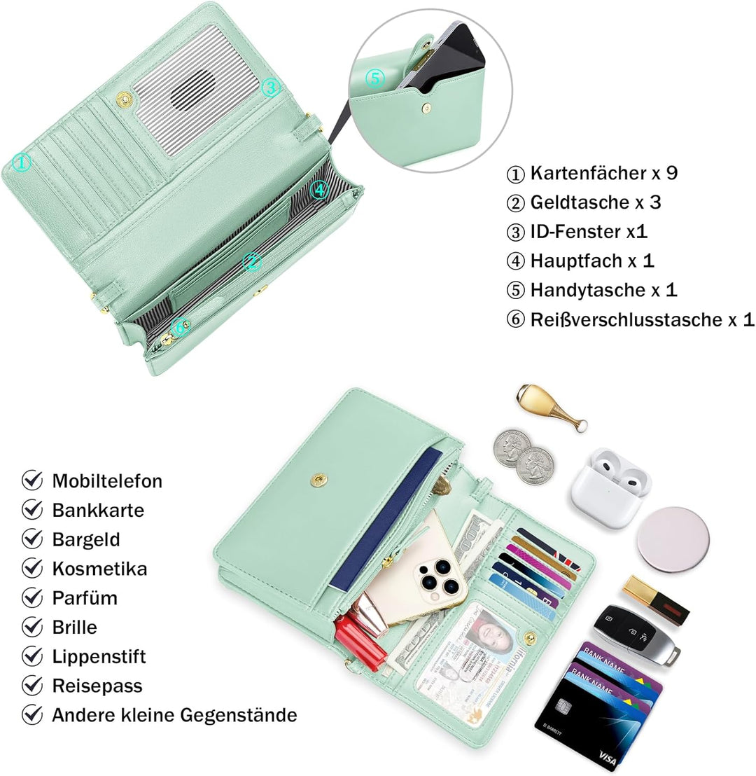 nuoku Crossbody Bag Damen Leder, Handytasche Zum Umhängen Damen, Kleine Umhängetasche Damen mit Vers