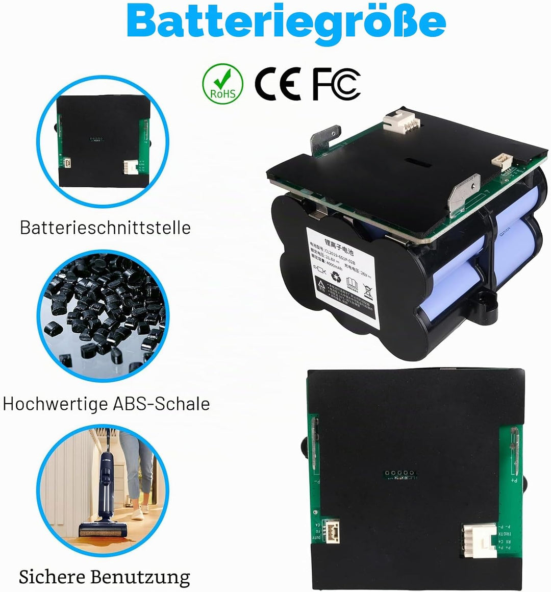 21,6V 4000mAh Ersatzakku Kompatibel mit Tineco Floor One S5 PRO 2, Floor ONE S5 Smart, S5 Steam Stau