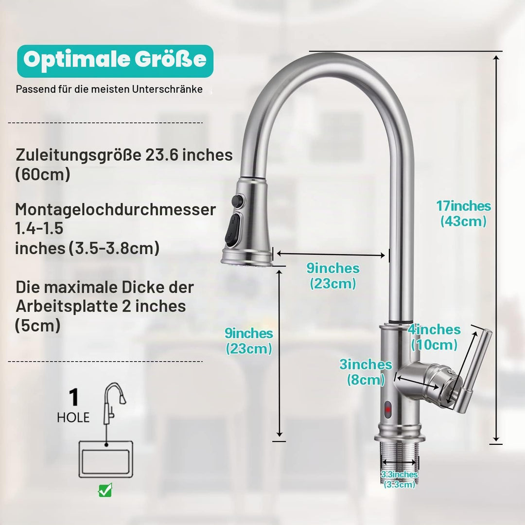 Wasserhahn Küche Touchless Sensor, Hochdruck Küchenarmatur mit Brause Ausziehbar Armatur Smart, Misc