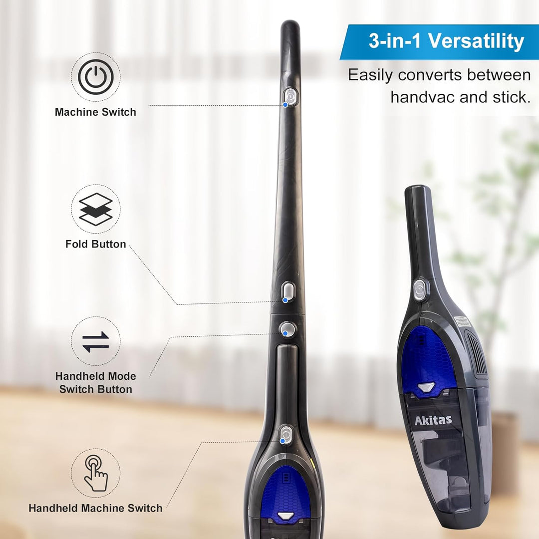Akitas Akku Staubsauger Kabellos 3in1 Hand und Vertikal Leicht 22,2 V 150 W Wiederaufladbarer Lithiu