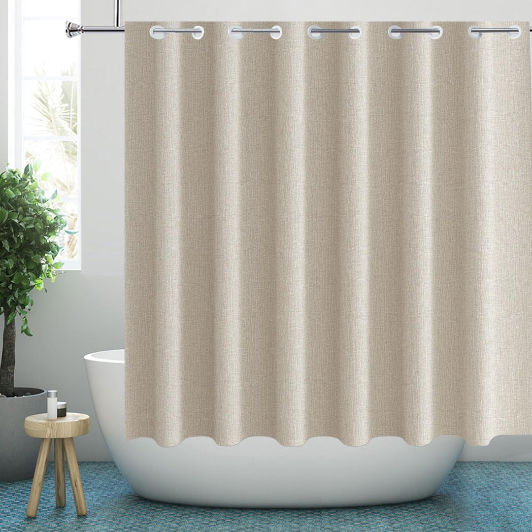 YISURE Hakenlos Duschvorhang 180x180 leinenoptik Kunstleinen, schwer Beige Crème Schmal Badevorhang