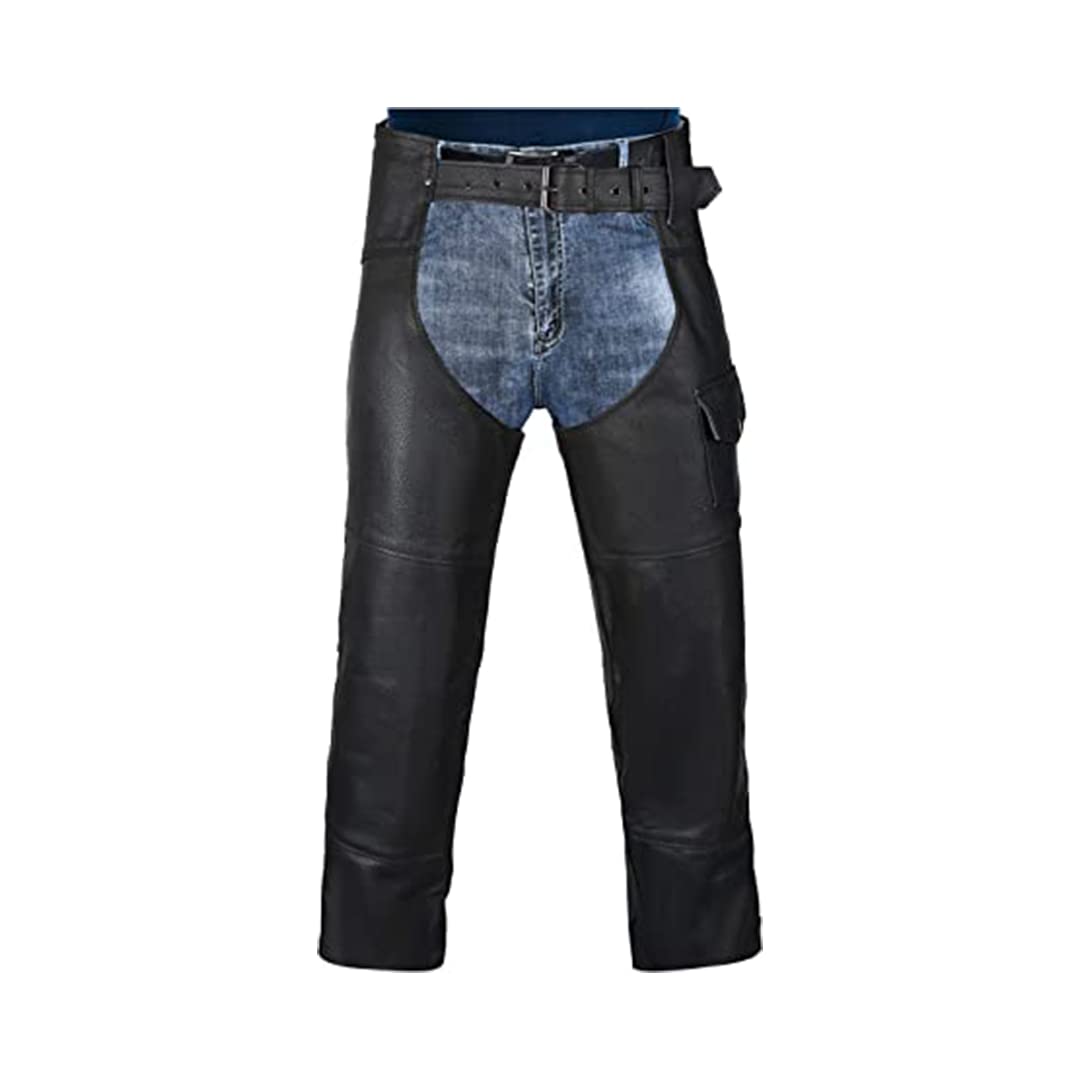 HWK Motorrad-Lederchaps für Damen und Herren, schwarze Motorradchaps für Strassenausschlagschutz und