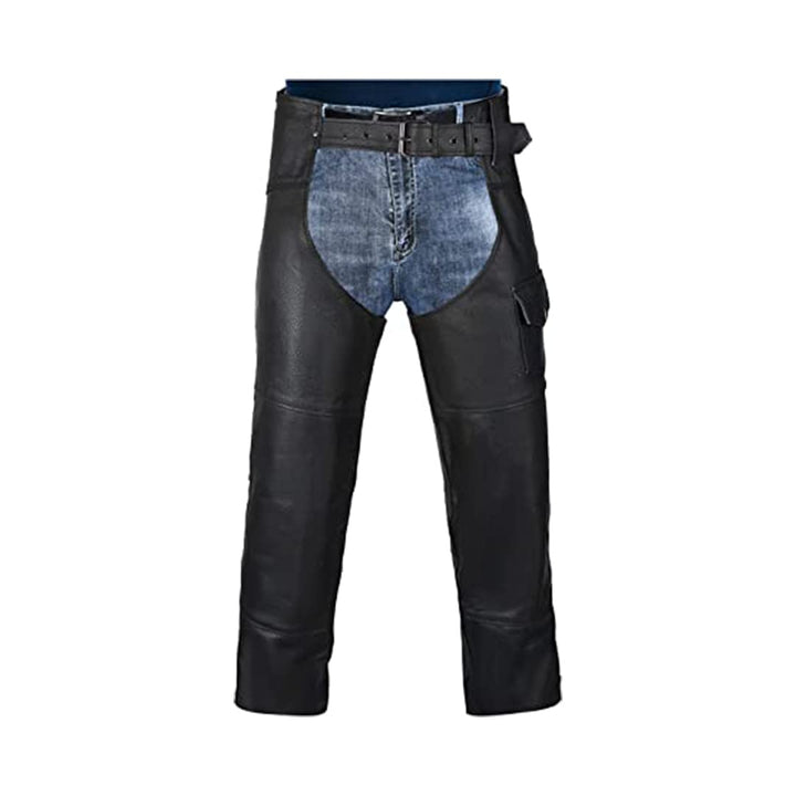 HWK Motorrad-Lederchaps für Damen und Herren, schwarze Motorradchaps für Strassenausschlagschutz und