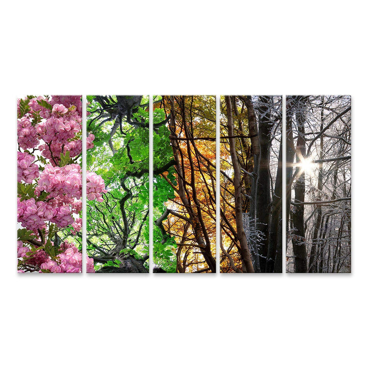 islandburner Bild auf Leinwand Vier Jahreszeiten Bilder Wandbilder Poster Leinwand 160x80cm - 5 Teil