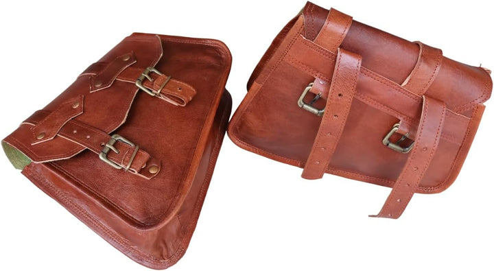 AMERICAN BLUE Braune Ledertasche, Satteltaschen für Sattel, Hecktasche, 2 Taschen für Fahrrad, Motor