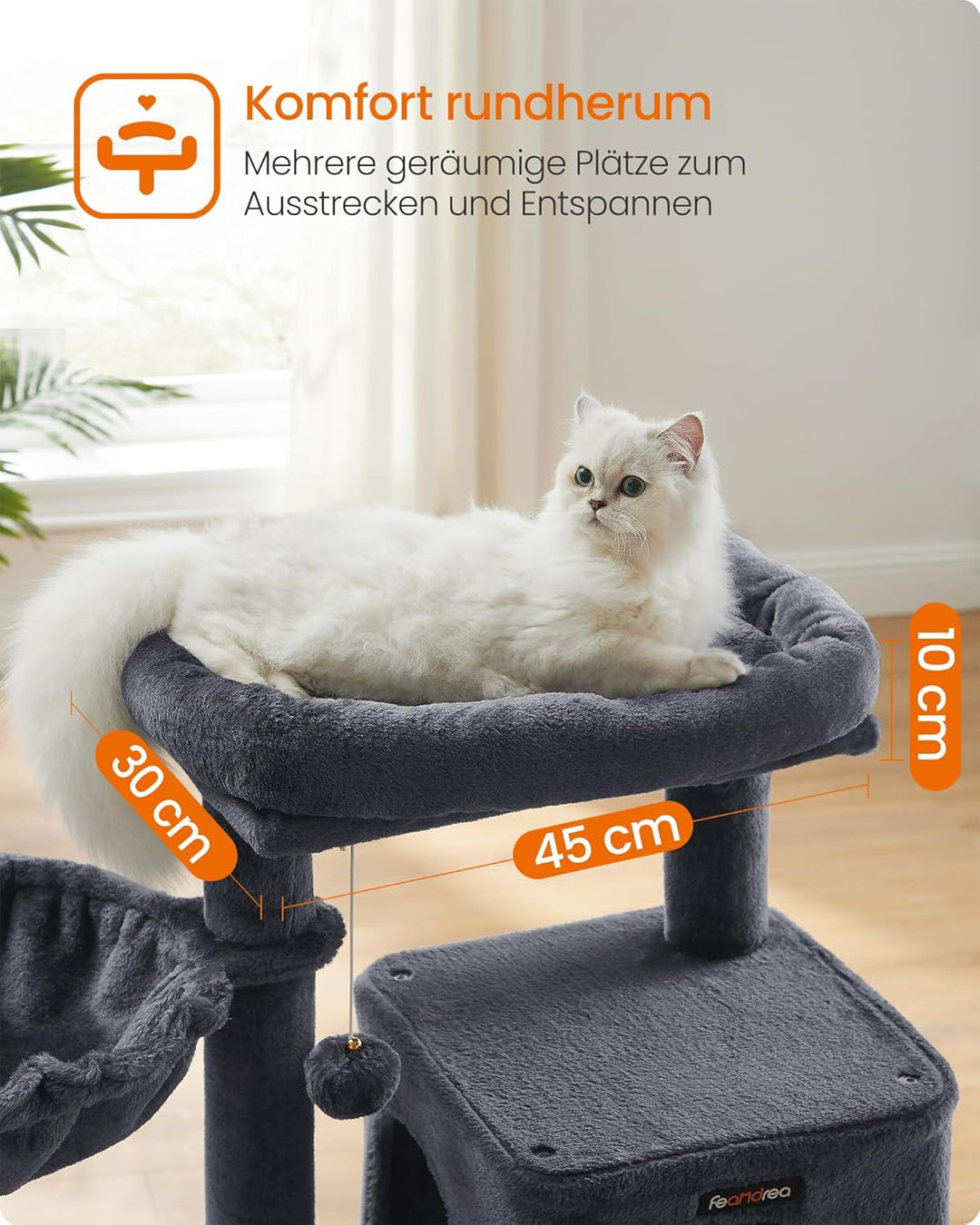 Feandrea Kratzbaum, 96 cm hoch, Katzenbaum mit grosser Plattform, Katzenkratzbaum mit Katzenhöhle, H