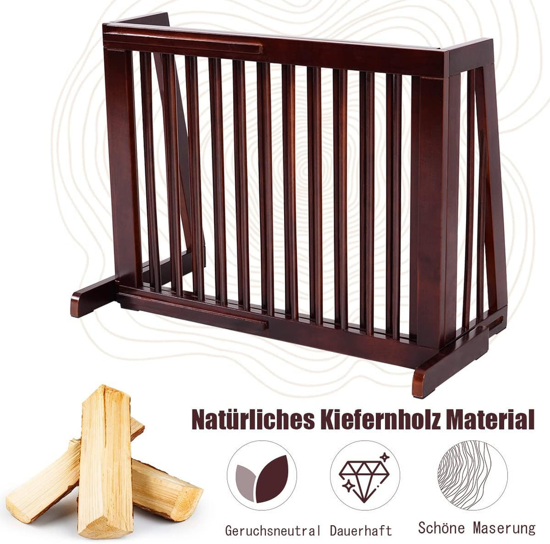 GYMAX Freistehendes Absperrgitter Holz, 140-203 cm einziehbares Haustiergitter, Hundegitter mit 2 St