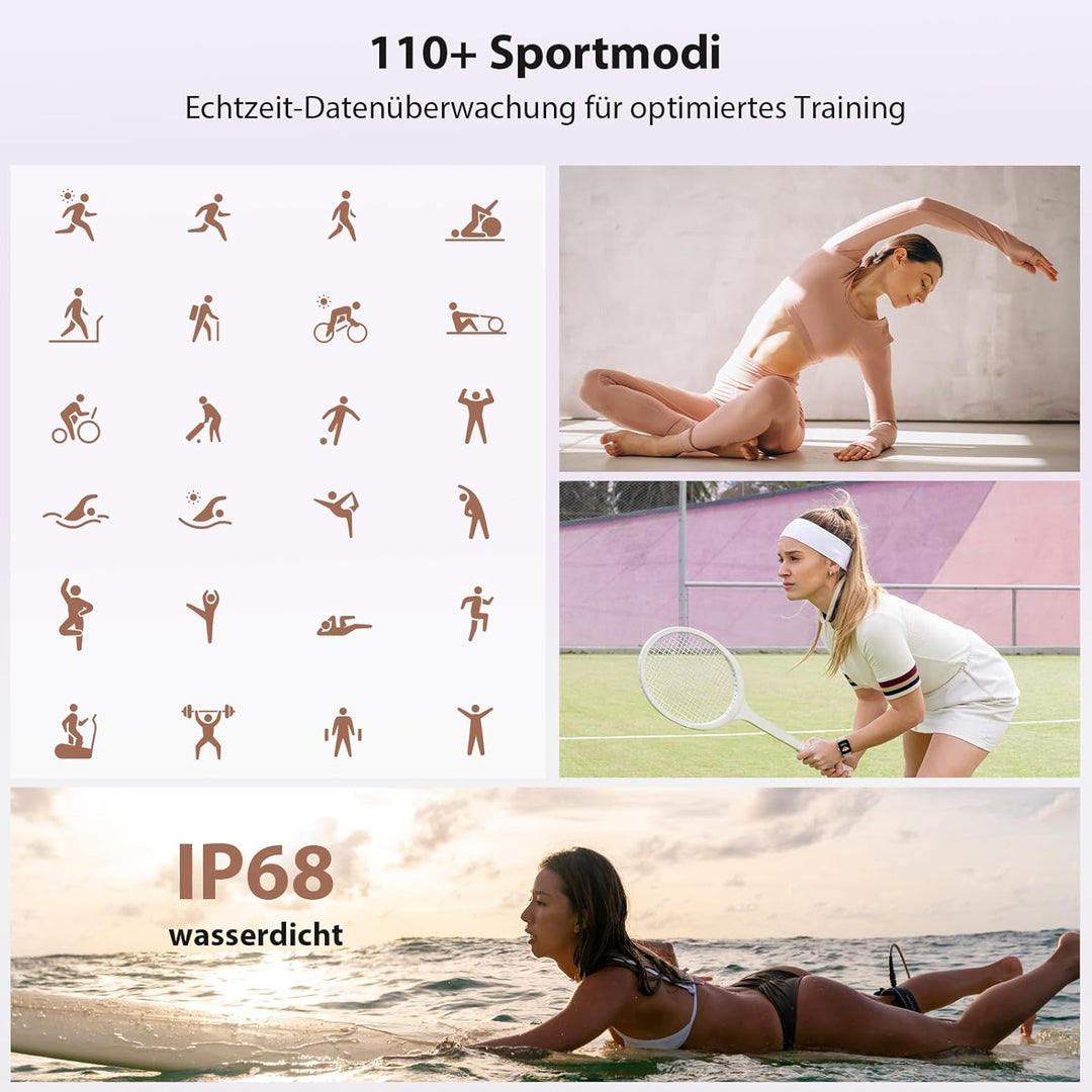 Smartwatch Damen mit Telefonfunktion - 1.85" Fitnessuhr Damen mit Herzfrequenz SpO2 Schlafmonitor, 1