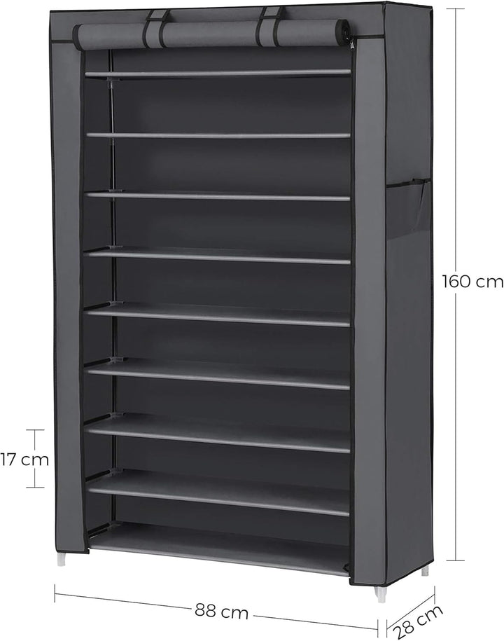 SONGMICS Schuhregal, 10 Etagen, Schuhregal für den Eingangsbereich, 28 x 88 x 160 cm, mit Stoffbezug