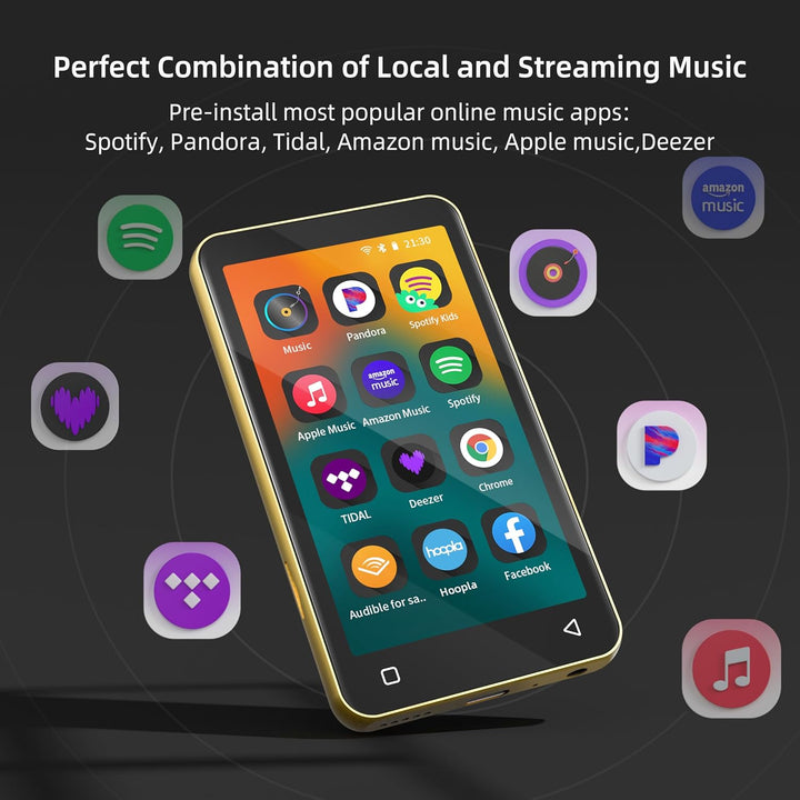 MP3-Player mit Bluetooth und WLAN, 4"-Voll-Touchscreen MP4 - mit Spotify, Android-Streaming-Musikpla