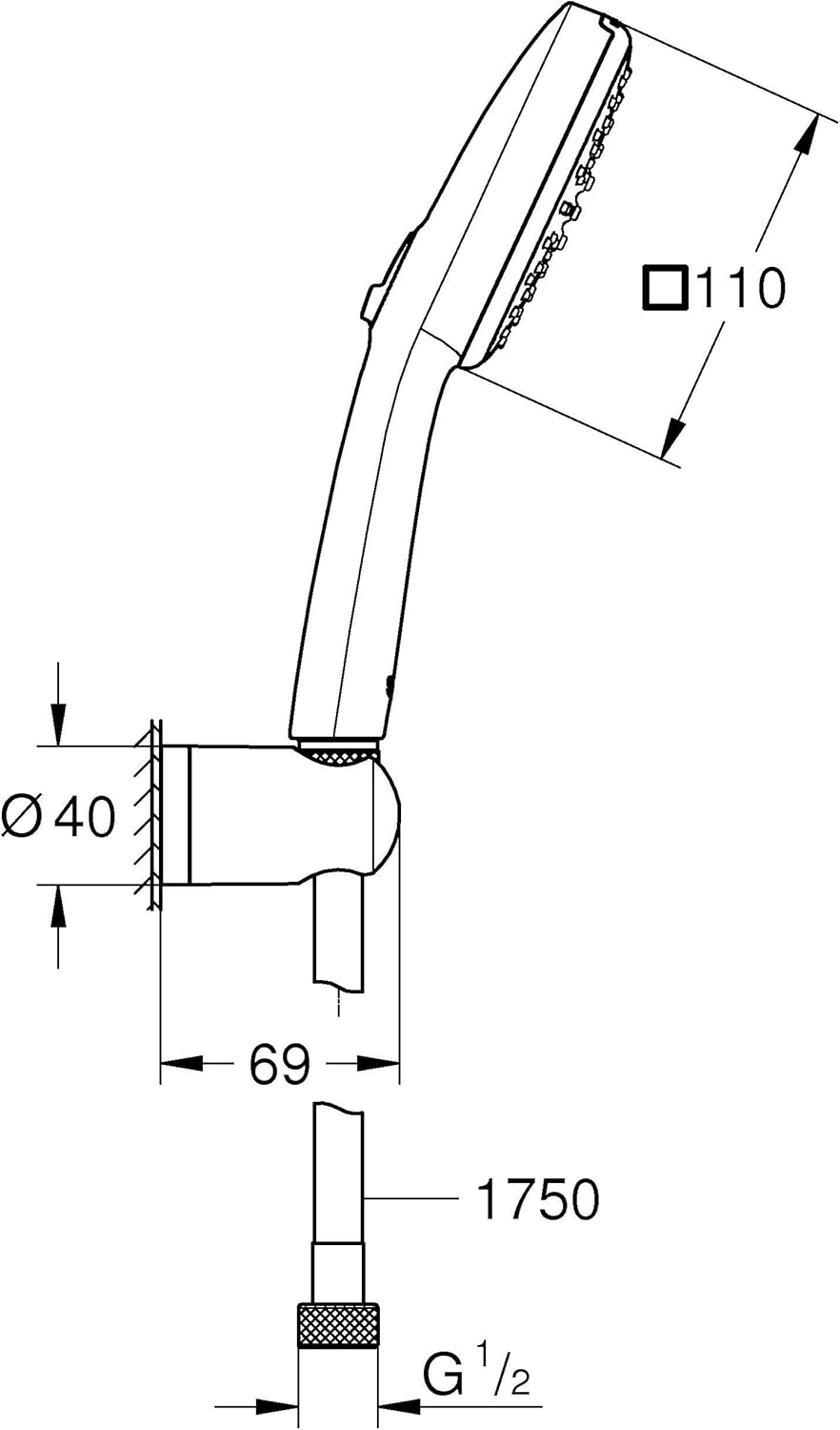 GROHE Vitalio 110, Duschkopf mit Schlauch und Halterung, wassersparend, 8l pro Min (Handbrause 2 Str