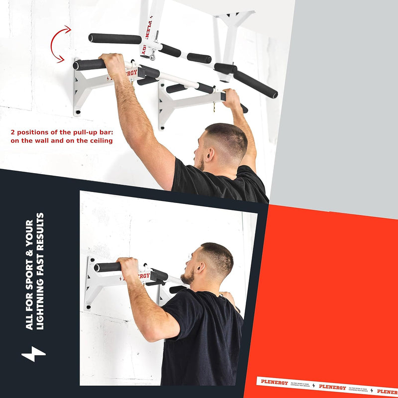 Klimmzugstange für Deckenmontage u Wandmontagen, Pull Up Bar Plenergy S5 Black, 6 rutschfeste Griffe