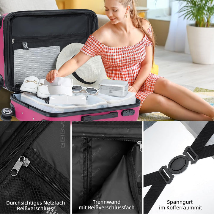 BEIBYE Kofferset 4 Zwillingsrollen Hartschale Trolley Koffer Reisekoffer Reisekofferset Gepäckset in