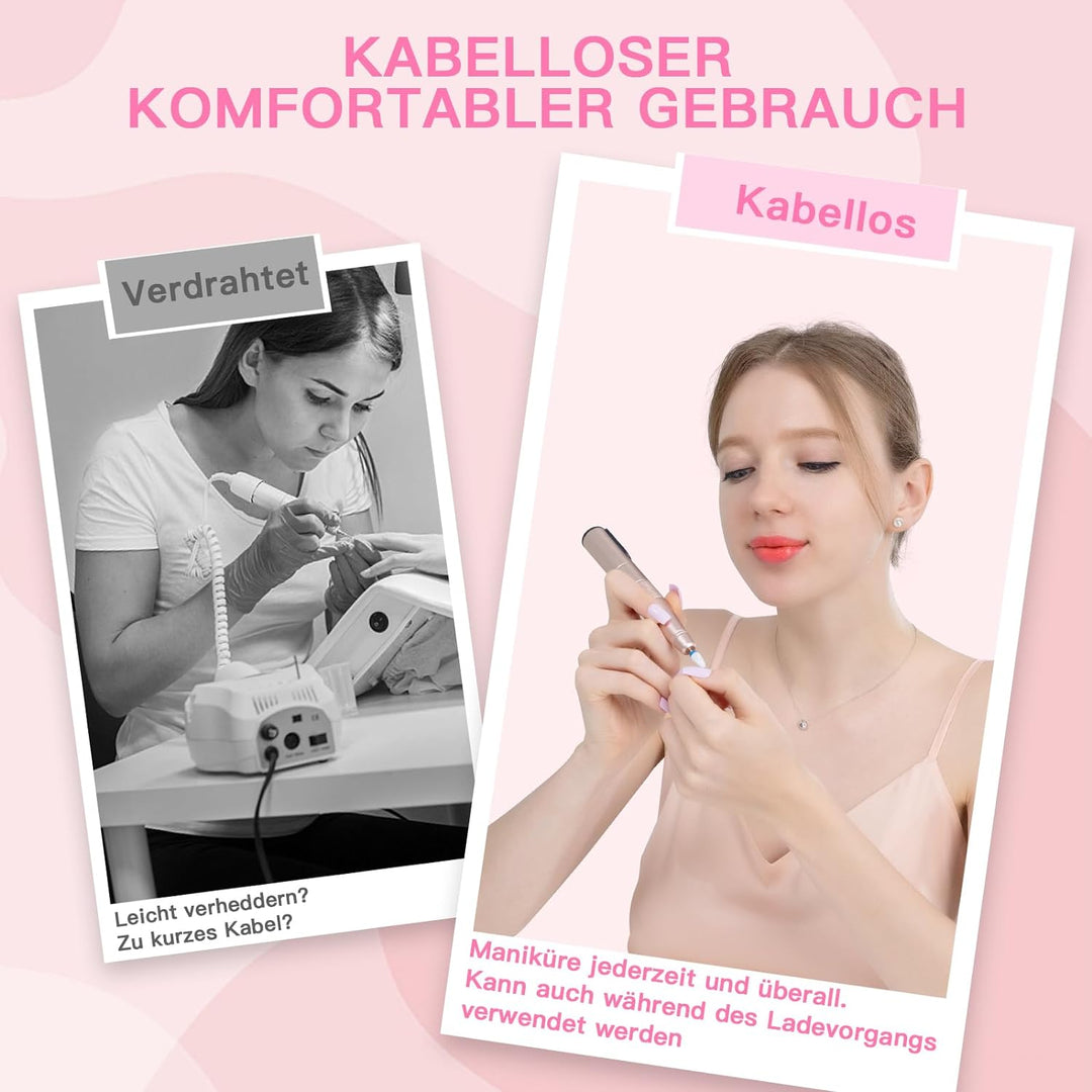 HEBECA Elektrische Nagelfräser Kabellos für gelnägel,12 in 1 maniküre pediküre set elektrisch akku f