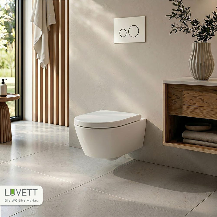 LUVETT® WC-Sitz D600 D-Form Weiss mit Absenkautomatik SoftClose, EasyClean (abnehmbar), Duroplast, e