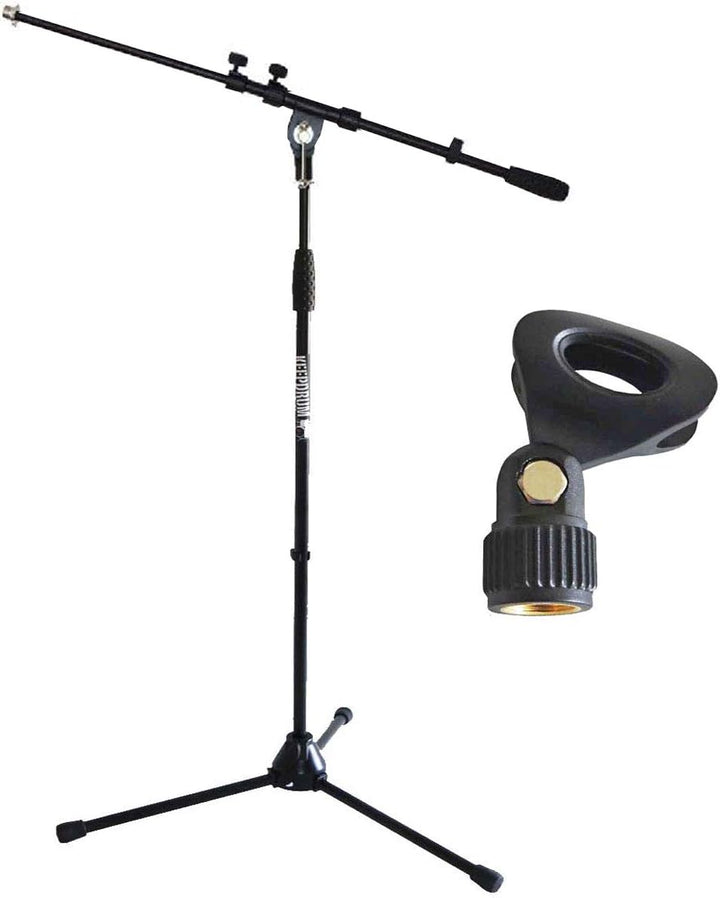 keepdrum MS106BK Mikrofonständer Mikrofonstativ mit Galgen u. Metall-Sockel + universal Mikrofonklem