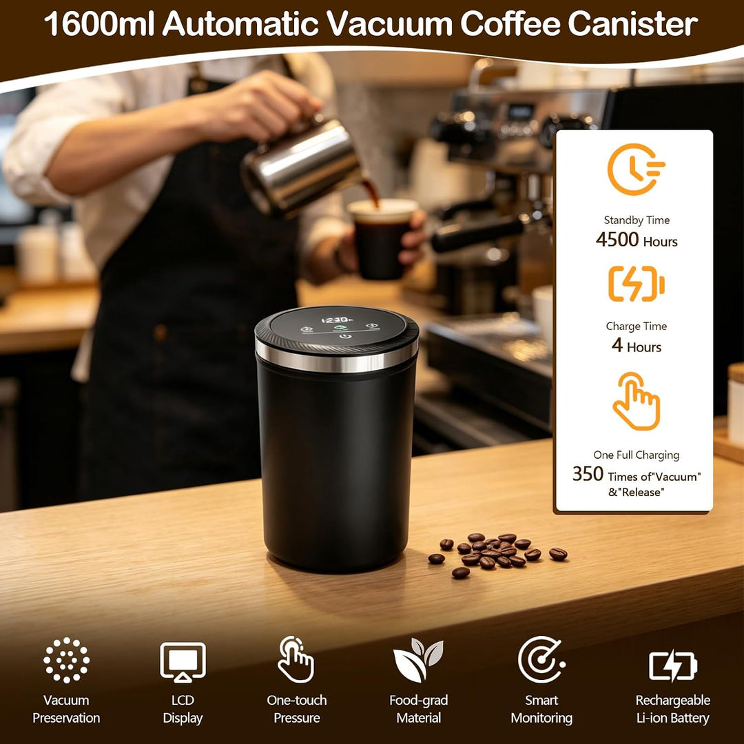 Automatischer Smarter Vakuum-Kaffeebehälter aus Edelstahl | Smarter Vakuum-Kaffeebehälter luftdicht