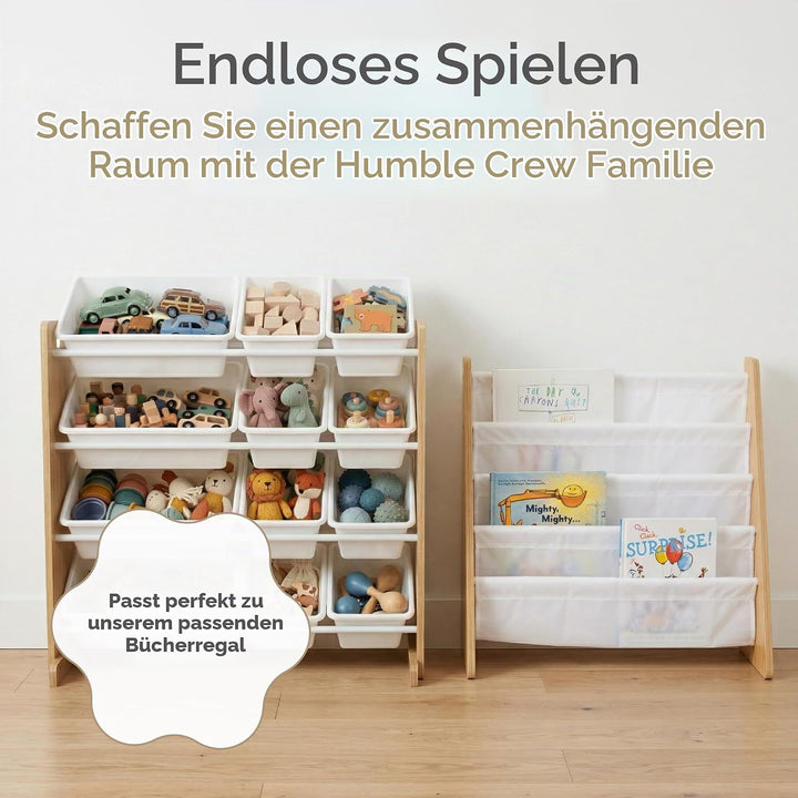 Humble Crew WO70526 Kinderregal - Spielzeugregal-Organizer aus Holz mit 12 Aufbewahrungsboxen, Natur