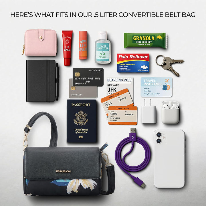 Travelon Addison Gürteltasche, Diebstahlschutz, umwandelbar, mit Blumenmuster, Einheitsgrösse Multic
