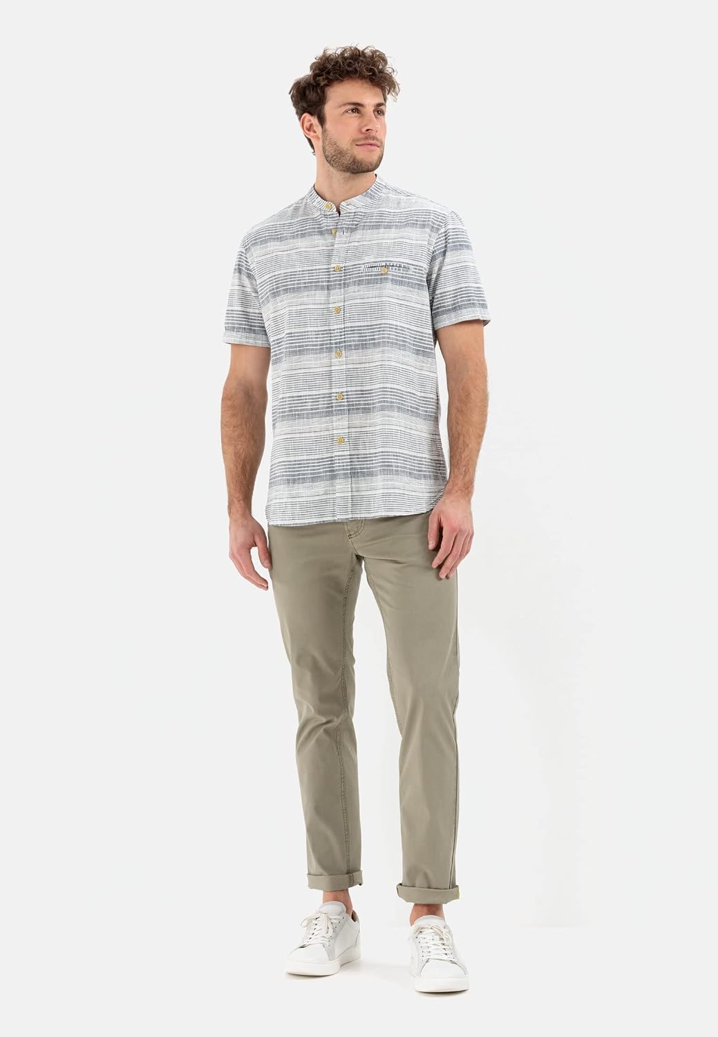 camel active Herren Baumwollhemd mit Stehkragen M Night Blue, M Night Blue