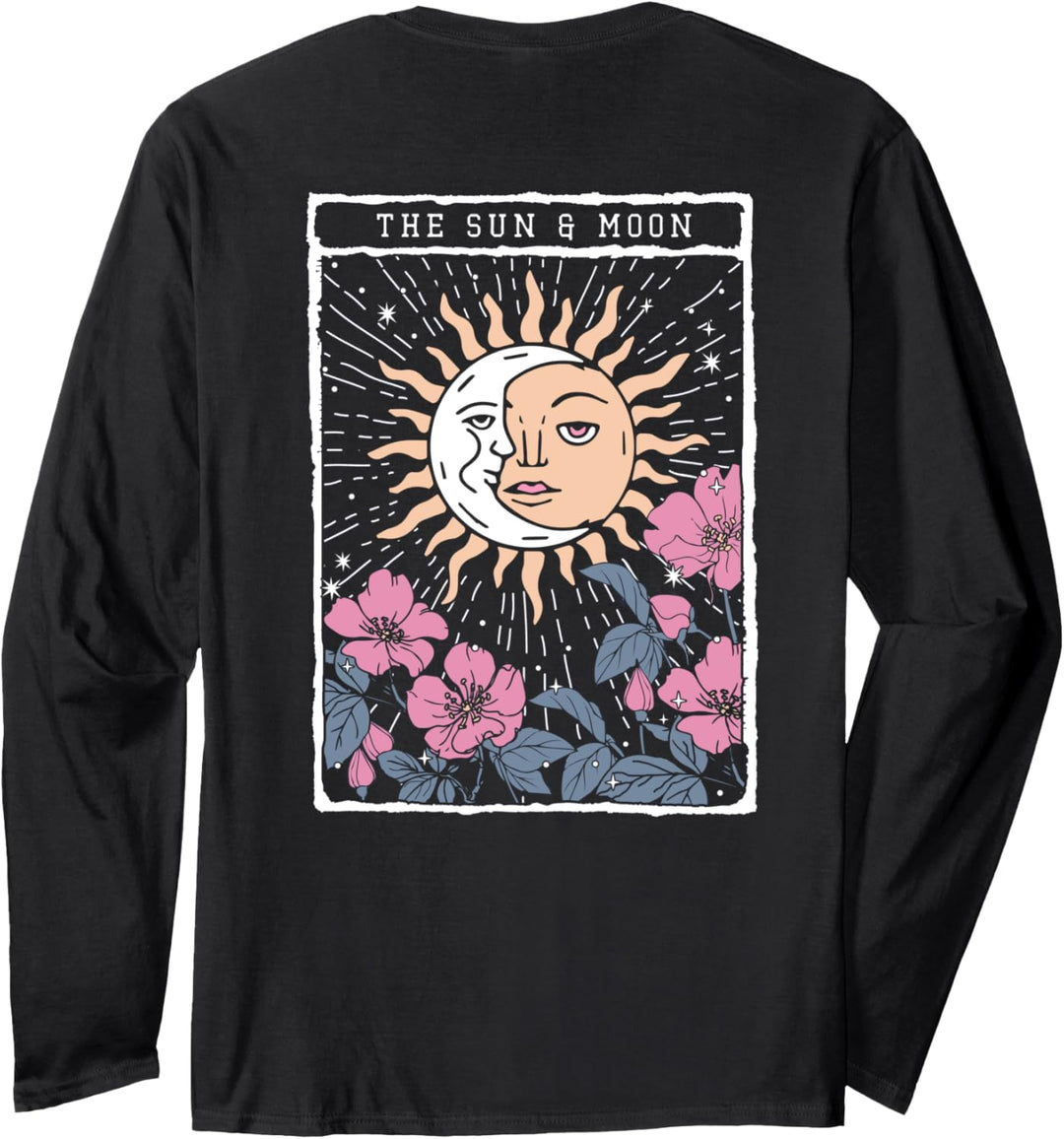 Sun & Moon Flowers Tarot Card Front & Back Langarmshirt