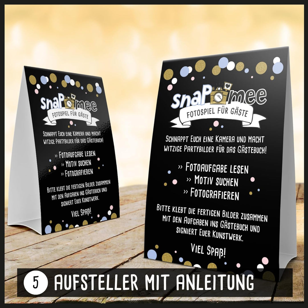 Fotospiel Set 18 Geburtstag by snaPmee - Fotoaufgaben, Hardcover-Gästebuch (21x21cm), Stift, Sticker