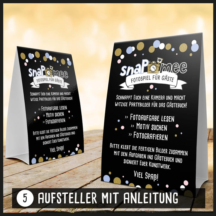 Fotospiel Set 18 Geburtstag by snaPmee - Fotoaufgaben, Hardcover-Gästebuch (21x21cm), Stift, Sticker