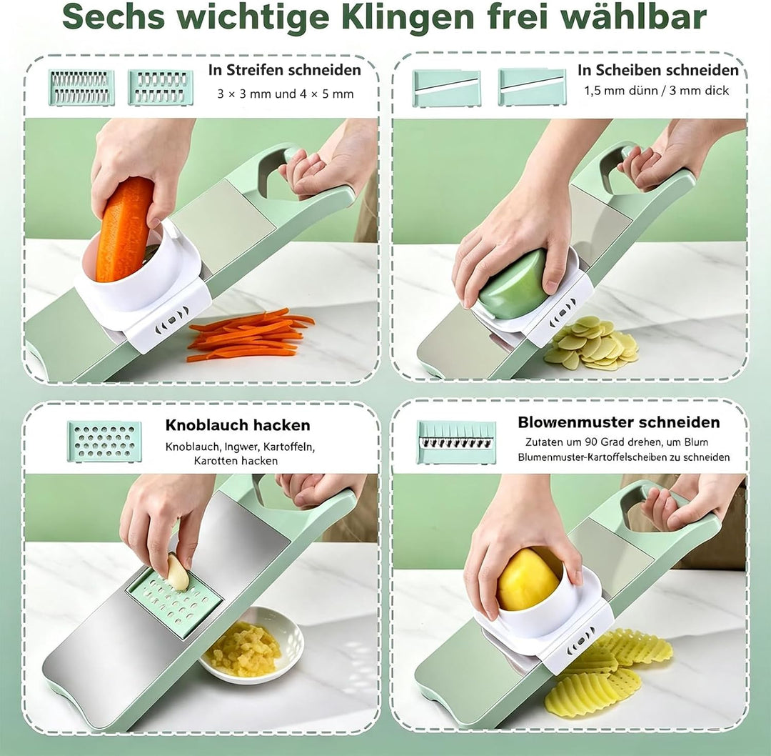 6 in 1 Multifunktion Gemüseschneider, Mandoline Edelstahl Julienneschneider, Gemüsehobel, Hobel Gemü