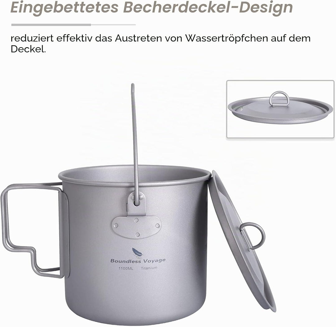 iBasingo Titan Topf Camping Becher 750ml/900ml/1100ml/1250ml Hängetopf Leichtes Kochgeschirr Tragbar