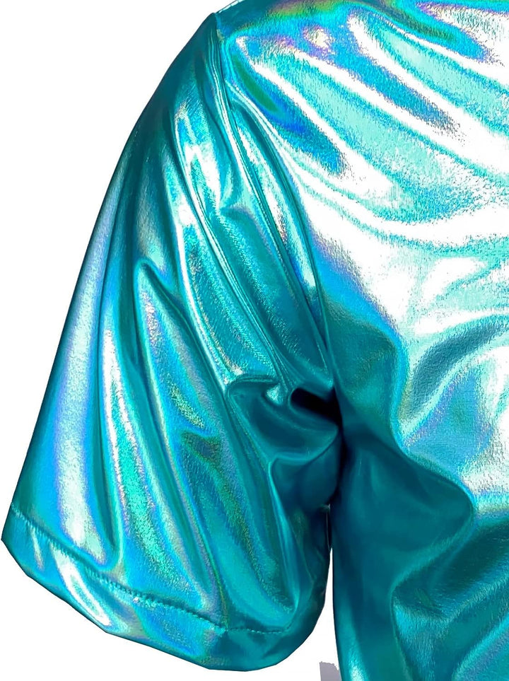 JOGAL Herren Metallic Glänzend Bronzing Nachtklub Party Hemd Blau Schimmern M, Blau Schimmern M