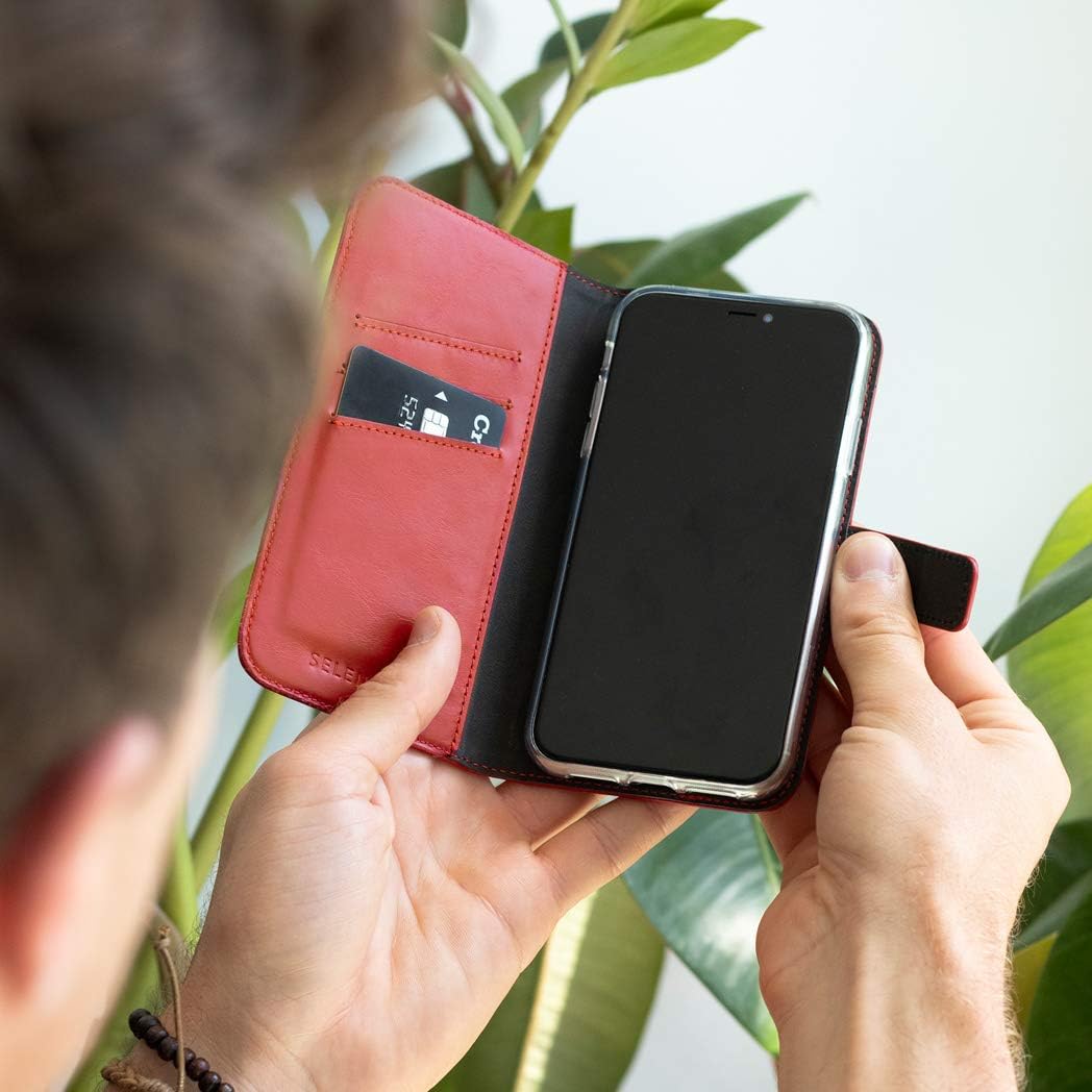 SELENCIA Bookcase Hülle kompatibel mit iPhone 12 Pro Max – Era Leder Handytasche Side Flip Case – Ha